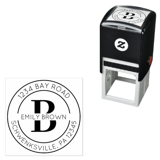 ラウンドイニシャル差出人住所自己インク入力スタンプ セルフインキングスタンプ (インサイチュ)