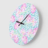 ラウンドウォールクロック、ピンクのバラ、白い蝶 ラージ壁時計 (傾斜)