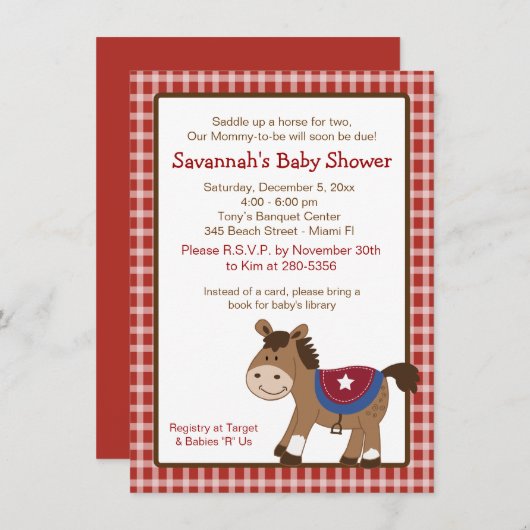 ラウンドエムアップウェスタンホースベビーシャワー招待状 招待状 (正面/裏面)