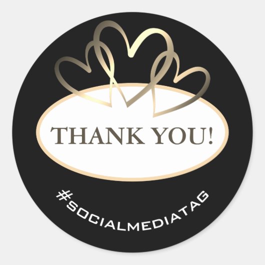 ラウンドエレガントゴールデンハートありがとうラベル黒 ラウンドシール (正面)