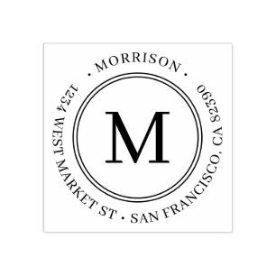 ラウンドエレガントモノグラムファミリー名差出人住所 ラバースタンプ