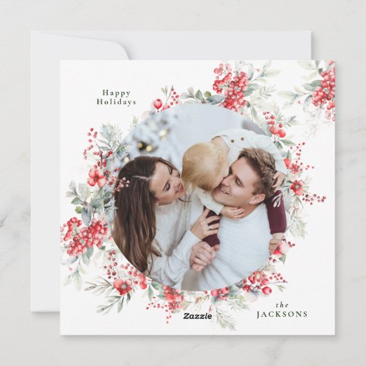 ラウンドエレガントリースクリスマスウィンターフォトスクエア シーズンカード (裏面)