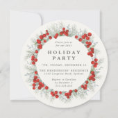 ラウンドエレガントレッドベリークリスマスホリデーパーティー 招待状 (正面)