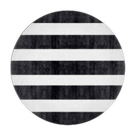 ラウンドカッティングボードガラスシック白黒ストライプ カッティングボード