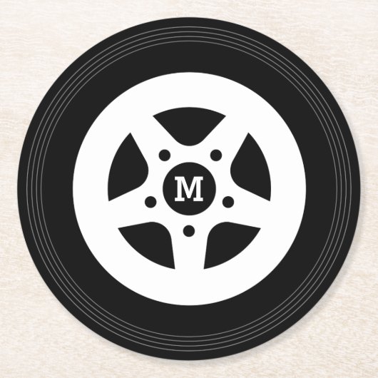 ラウンドカーホイールタイヤ及びリムノベルティコースターセット ラウンドペーパーコースター (正面)