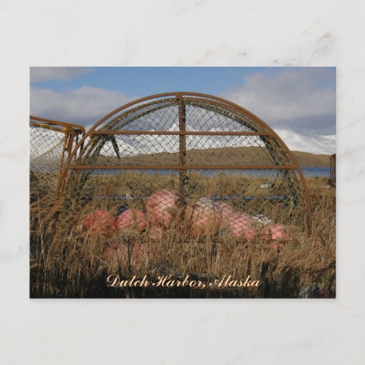ラウンドキングカニクラブポット、オランダ港、アラスカ ポストカード (正面)