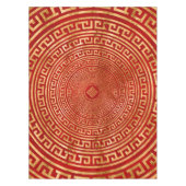 ラウンドギリシャの蛇行オーナメント-金ゴールドオン赤 テーブルクロス (正面)