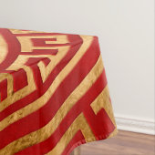 ラウンドギリシャの蛇行オーナメント-金ゴールドオン赤 テーブルクロス (インサイチュ)