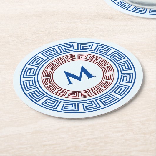 ラウンドギリシャ鍵カスタムモノグラム電話リングや輪スタンド ラウンドペーパーコースター (アングル)