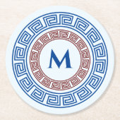 ラウンドギリシャ鍵カスタムモノグラム電話リングや輪スタンド ラウンドペーパーコースター (正面)