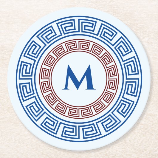 ラウンドギリシャ鍵カスタムモノグラム電話リングや輪スタンド ラウンドペーパーコースター (正面)