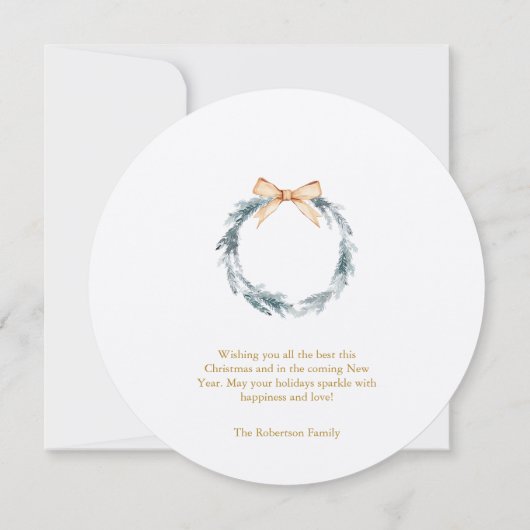 ラウンドクリスマスカード(金ゴールドスクリプトとリース) 招待状 (裏面)