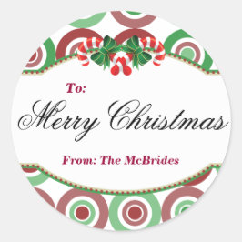 ラウンドクリスマスキャンディーケーンギフトラベルステッカー ラウンドシール