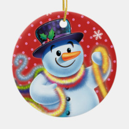 ラウンドクリスマスツリー装飾雪だるま&ティンゼル。 セラミックオーナメント