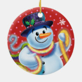 ラウンドクリスマスツリー装飾雪だるま&ティンゼル。 セラミックオーナメント (裏面)