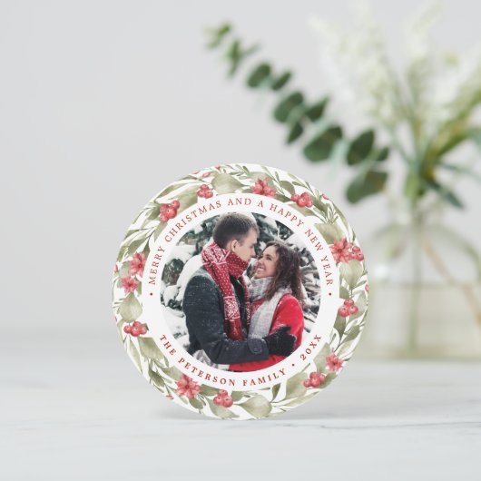 ラウンドクリスマスリースフォトカード 案内状 (スタンド正面)