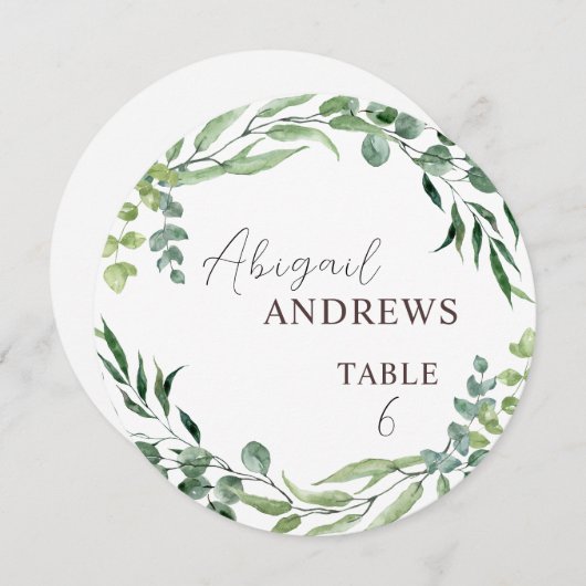 ラウンドグリーナリーリーフ結婚ズゲスト座席表 (正面/裏面)