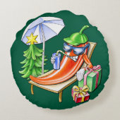 ラウンドグリーンおもしろいクリスマスチリ日光浴 ラウンドクッション (裏面)