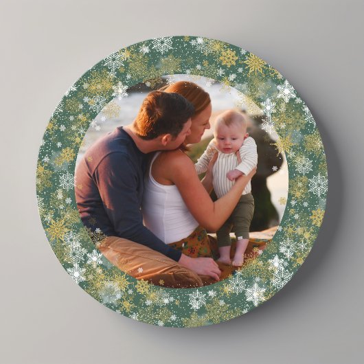 ラウンドグリーンクリスマススノーフレーク写真 シーズンカード