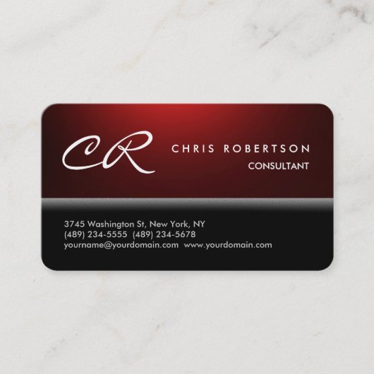 ラウンドコーナーモノグラムブラックレッドビジネスカード 名刺 (正面)