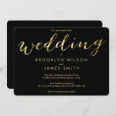 ラウンドゴールドフォイルおよびブラック結婚式招待状 招待状 (正面/裏面)