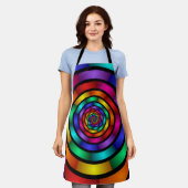 ラウンドサイケデリックとフラカラフルモダンクタルアート エプロン (着用した状態)