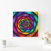 ラウンドサイケデリックとフラカラフルモダンクタルアート スクエア壁時計 (ホーム)