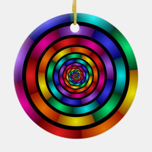 ラウンドサイケデリックとフラカラフルモダンクタルアート セラミックオーナメント (裏面)