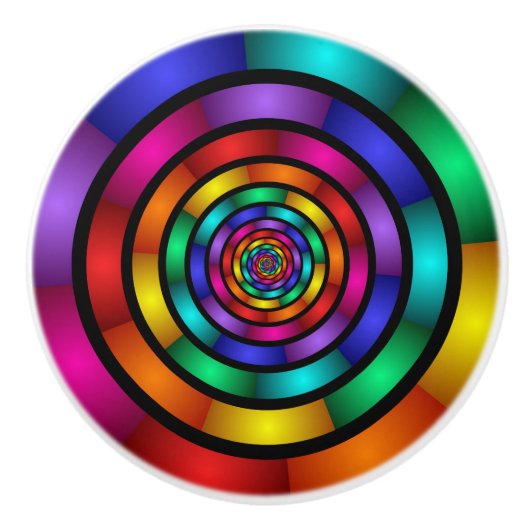 ラウンドサイケデリックとフラカラフルモダンクタルアート セラミックノブ (正面)