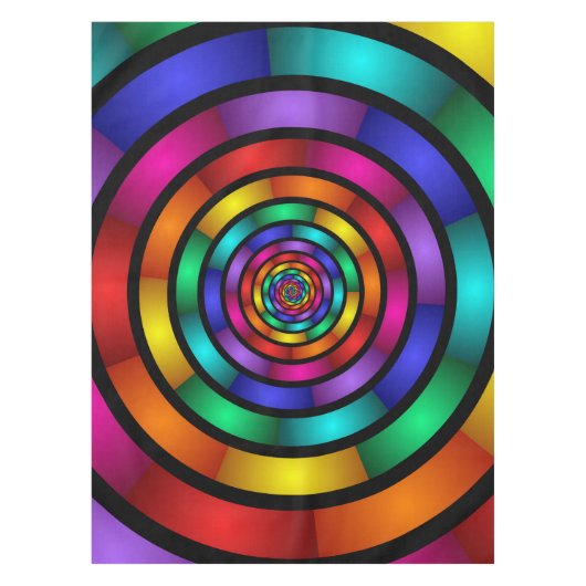 ラウンドサイケデリックとフラカラフルモダンクタルアート テーブルクロス (正面)