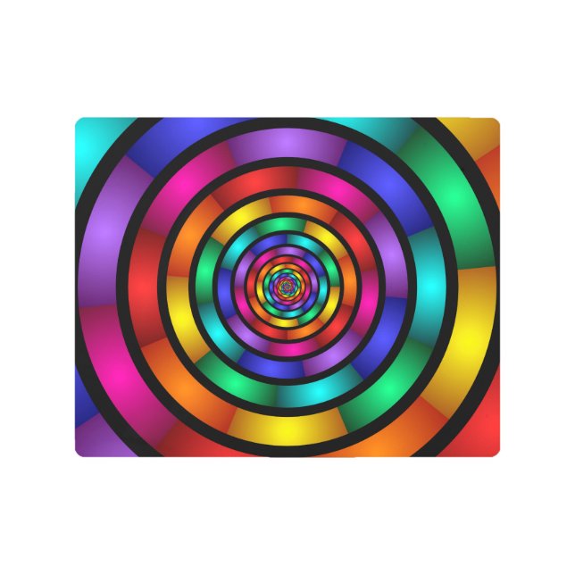 ラウンドサイケデリックとフラカラフルモダンクタルアート メタルプリント (正面)