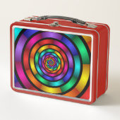 ラウンドサイケデリックとフラカラフルモダンクタルアート メタルランチボックス (正面)