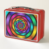 ラウンドサイケデリックとフラカラフルモダンクタルアート メタルランチボックス (裏面)