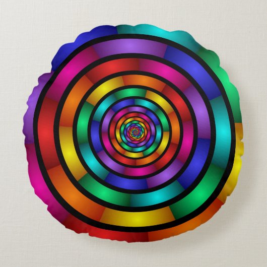 ラウンドサイケデリックとフラカラフルモダンクタルアート ラウンドクッション (正面)