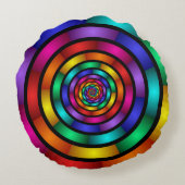 ラウンドサイケデリックとフラカラフルモダンクタルアート ラウンドクッション (裏面)