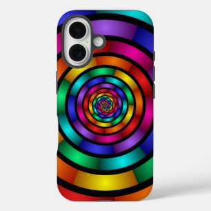 ラウンドサイケデリックとフラカラフルモダンクタルアート iPhone 16ケース