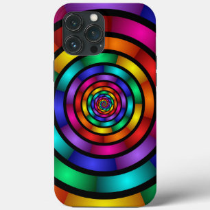ラウンドサイケデリックとフラカラフルモダンクタルアート iPhone 13 PRO MAXケース
