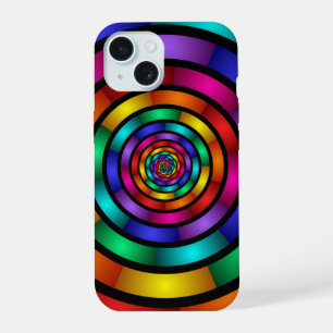 ラウンドサイケデリックとフラカラフルモダンクタルアート iPhone 15ケース