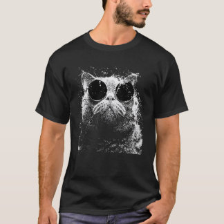 ラウンドサングラスのブリティッシュショートヘア 猫 グランジ風 Tシャツ