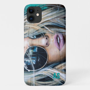 ラウンドサングラスモノグラムのグラフィティブロンドガール iPhone 11 ケース