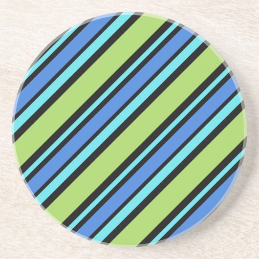 ラウンドサンドストーンコースター：デッキチェアストライプパターン コースター (正面)