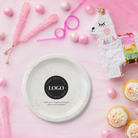 ラウンドサークルカスタム会社ロゴミニマリスト大理石 ペーパープレート (パーティー)