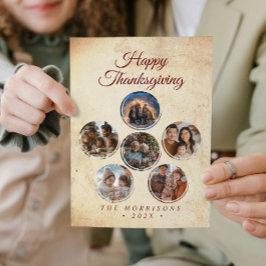 ラウンドシェイプコラージュ6フォトハッピー感謝祭 シーズンカード