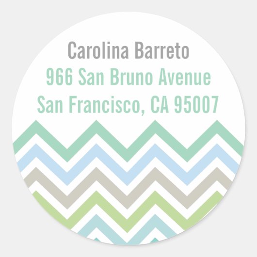 ラウンドシェブロンラベル – ブルース&グリーン ラウンドシール (正面)