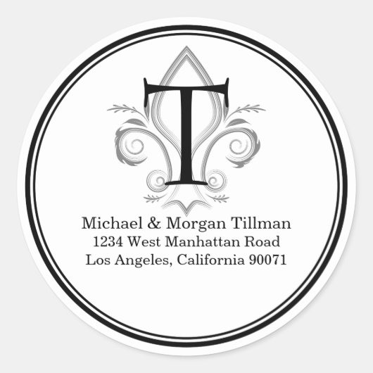 ラウンドシンプルステッカーフルーアモノグラム住所 シール (正面)