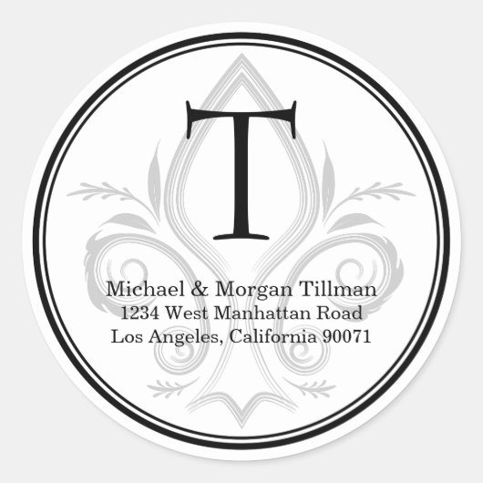 ラウンドシンプルステッカーフルーアモノグラム住所 シール (正面)