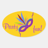 ラウンドスティッカーパープルマスク羽毛マルディグラおもしろい 楕円形シール (正面)