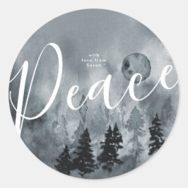 ラウンドステッカークリスマススノーツリーネイビー水色 ラウンドシール