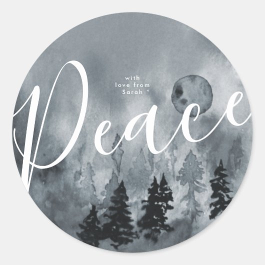 ラウンドステッカークリスマススノーツリーネイビー水色 ラウンドシール (正面)