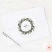 ラウンドステッカーパインスノーリースクリスマスホリデー ラウンドシール (封筒)